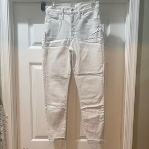 J CREW Denim 10” Toothpick High-Rise White Frayed Hem Jeans